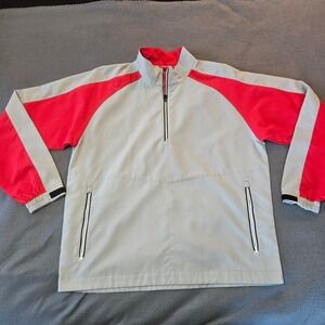 FJ FootJoy Mens Pullover Golf Jacket Windbreaker Sz L Gray Red 1/4 Zip